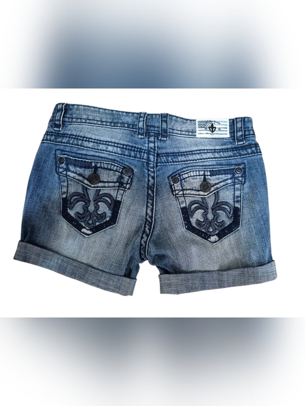 VTG Laguna Beach Jean Co Fleur De Lis Embroidered Denim Shorts Deadstock NWT